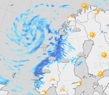 regen 15-7-2013.jpg - Und hier das Ganze mal im Ueberblick und zum Vergleich mit dem "Rest" unserer nordischen Welt. Wir sitzen voll im Mist. S&Atilde;&frac14;dnorwegen leidet dafuer unter Duerre und Waldbraenden. Verrueckte Welt!